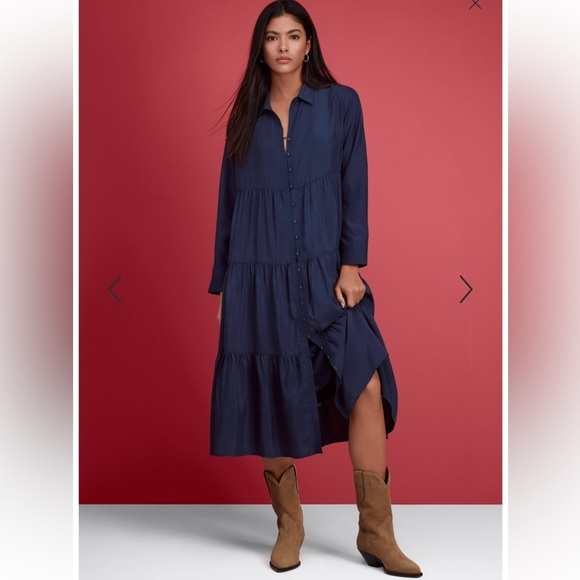 JOHNNY WAS Tiered Wanderer Dress Silk Blue Size Medium - Picture 3 of 12